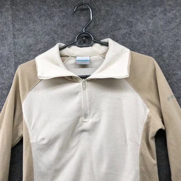 Columbia Lightweight 1/4 Zip Fleece Pullover Womens M Beige Tan Sweater - Picture 3 of 9